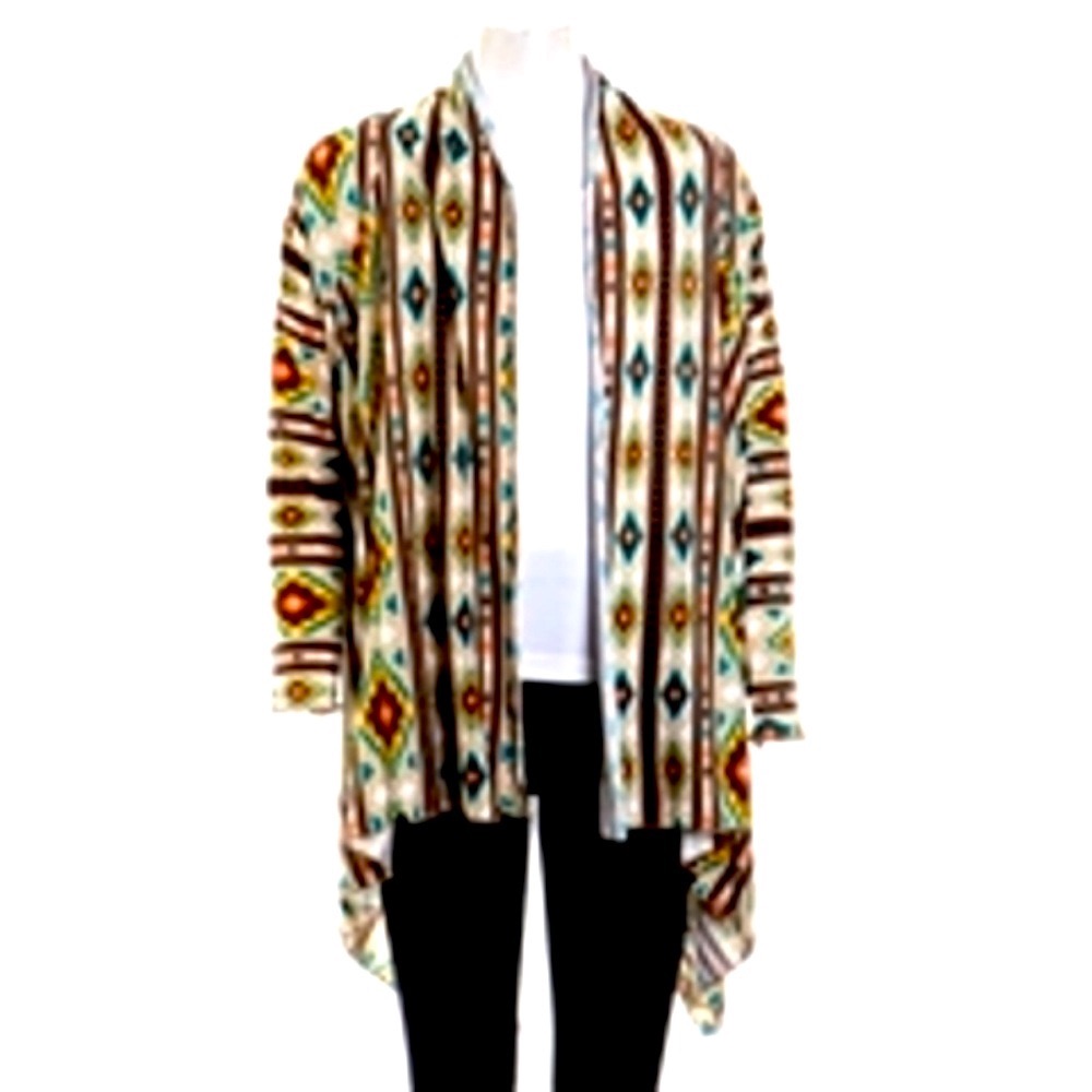 “My Michelle" Xl Jr Boho Beat Open Front Tribal Pattern Cardigan Nwt